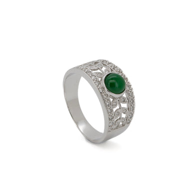 18K White Gold Jade Diamond Ring