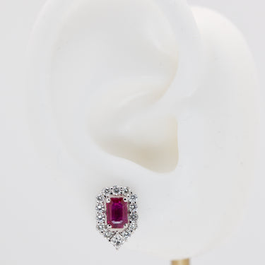 1.32ct Emerald Shape Ruby and Diamonds Earring