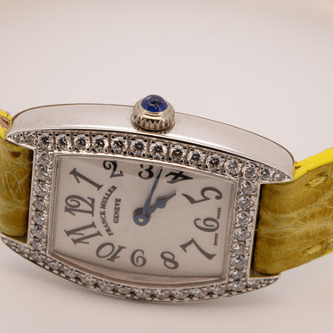 Preloved Franck Muller Tonneau Curvex Petit Case diamond2500 18k White Gold Watch