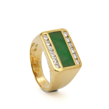 18K Yellow Gold Jade Diamond Ring